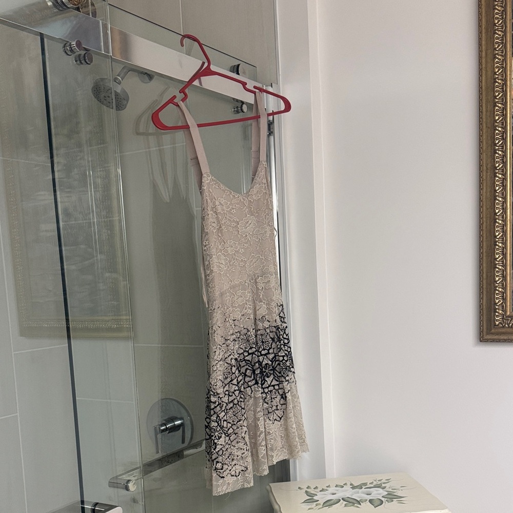 Free People Beige and Black Lace Mini Dress